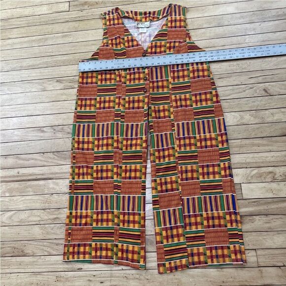 CALIFORNIA GOLD RUSH Women 20 Kente Africa Print Sleeveless 2Piece Pants Set VTG - Picture 7 of 16